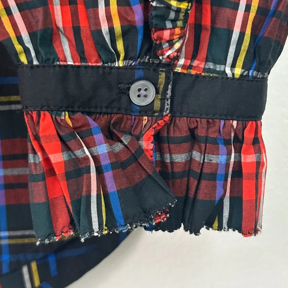NWT J.Crew Classic Fit Ruffle Popover Black Stewart‎ Tartan Plaid Womens Small